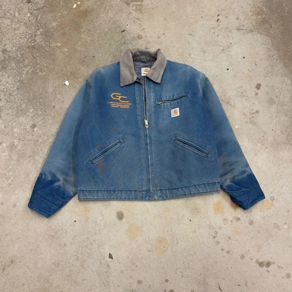 Vintage Carhartt J01 NVY Distressed Blue FadedEmbroidered Mens XL - Picture 1 of 8